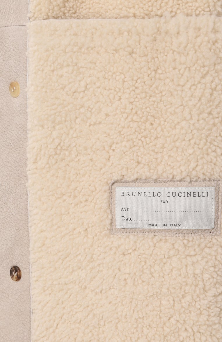 Мужская дубленка из овчины BRUNELLO CUCINELLI светло-бежевого цвета, арт. MPMTU2005 | Фото 7 (Рукава: Длинные; Материал внешний: Натуральный мех; Длина (верхняя одежда): Короткие; Материал сплава: Проставлено; Драгоценные камни: Проставлено; Мужское Кросс-КТ: Верхняя одежда, Кожа и замша; Стили: Кэжуэл)