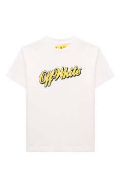 Детская хлопковая футболка OFF-WHITE белого цвета, арт. 0BAA002S24JER009/4-10 | Фото 1 (Рукава: Короткие; Материал сплава: Проставлено; Материал внешний: Хлопок; Мальчики Кросс-КТ: Футболка-одежда; Драгоценные камни: Проставлено; Ростовка одежда: 6 лет | 116 см, 10 - 11 лет | 140 - 146см, 4 года | 104 см, 8 лет | 128 см)