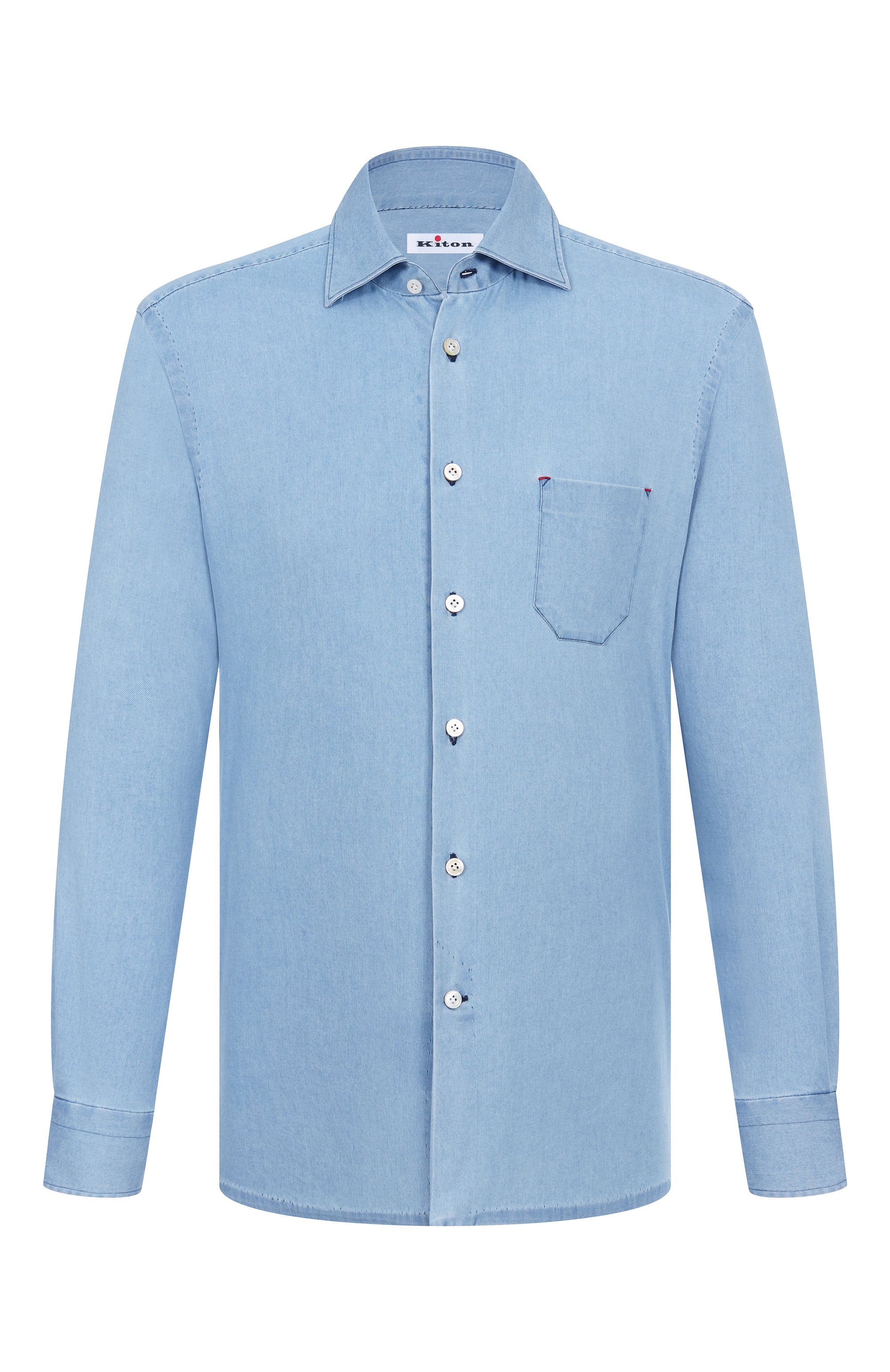 Джинсовая рубашка KITON голубого цвета по цене 69950 руб., арт. UMCNERH0922703, фото 1 Джинсовая рубашка KITON, арт. UMCNERH0922703, фото 1