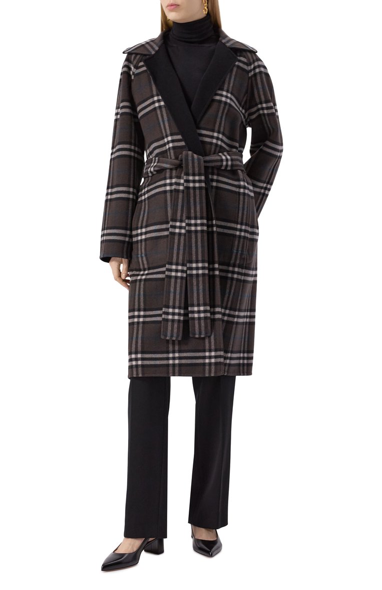 Женское двустороннее пальто BURBERRY черного цвета, арт. 8093827 | Фото 8 (Материал сплава: Проставлено; Рукава: Длинные; Длина (верхняя одежда): До колена; Драгоценные камни: Проставлено; Материал внешний: Шерсть; 1-2-бортные: Однобортные; Стили: Классический)