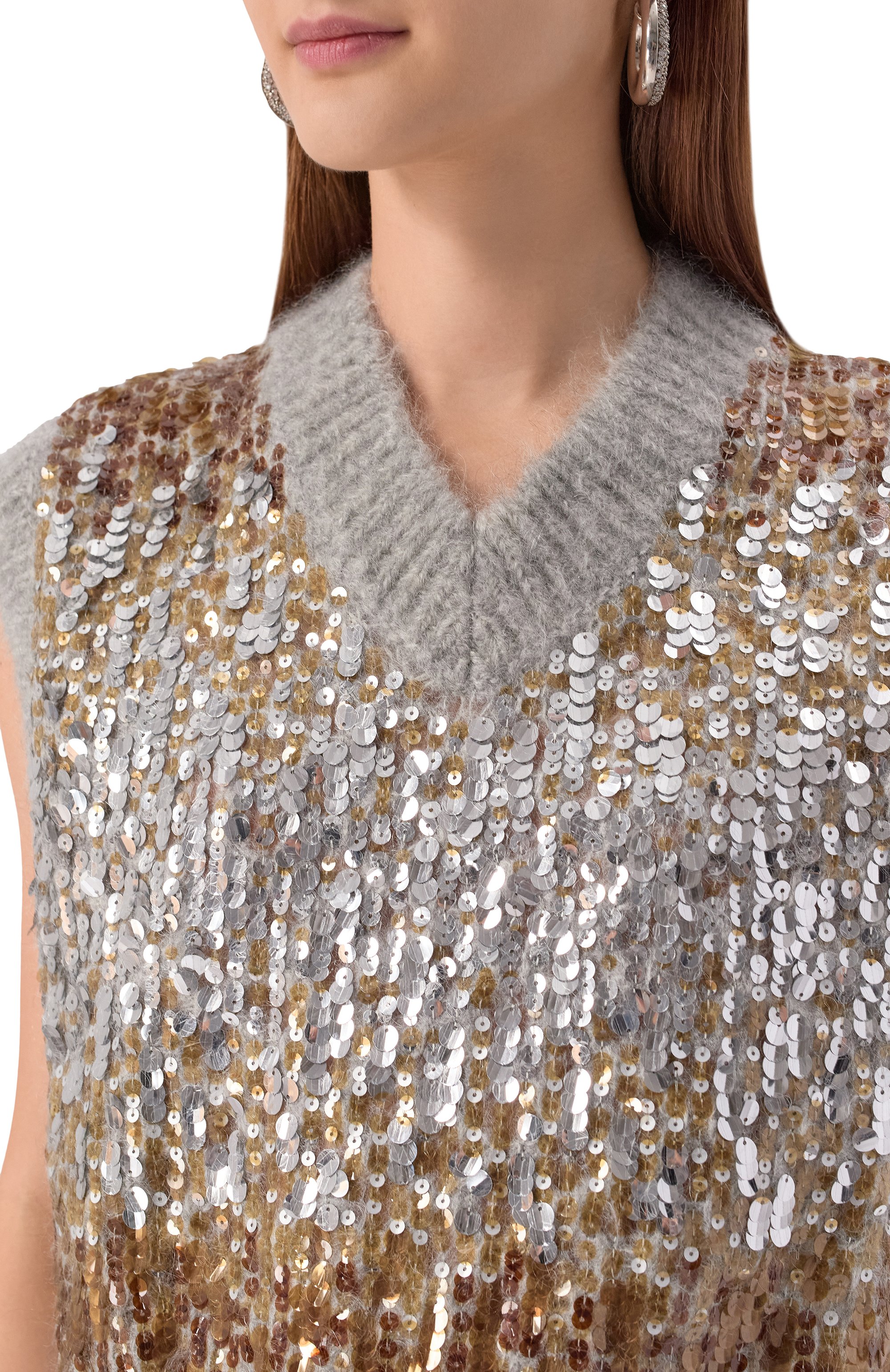 Шерстяной жилет с отделкой пайетками BRUNELLO CUCINELLI, арт. M1U375902P, фото 5