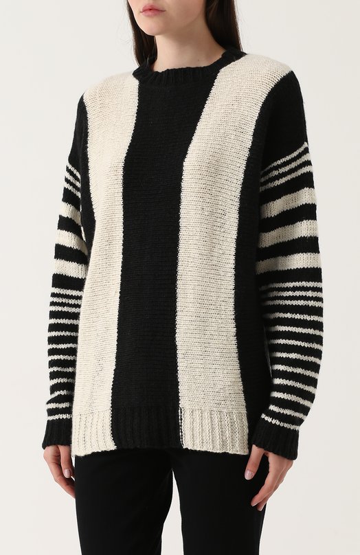 Удлиненный кашемировый пуловер с круглым вырезом The Elder Statesman Чёрный, белый, фото 3