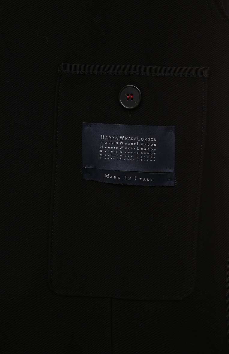 Мужской хлопковый пиджак HARRIS WHARF LONDON черного цвета, арт. C8Z22PYH | Фото 6 (Рукава: Длинные; Случай: Повседневный; Длина (для топов): Стандартные; Материал сплава: Проставлено; Материал внешний: Хлопок; 1-2-бортные: Однобортные; Пиджаки М: Прямой; Драгоценные камни: Проставлено; Стили: Кэжуэл)