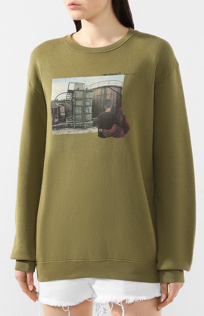 Хлопковый свитшот OFF-WHITE хаки цвета по цене 33400 руб., арт. 0WBA046S19D970804388, фото 3 Хлопковый свитшот OFF-WHITE, арт. 0WBA046S19D970804388, фото 3