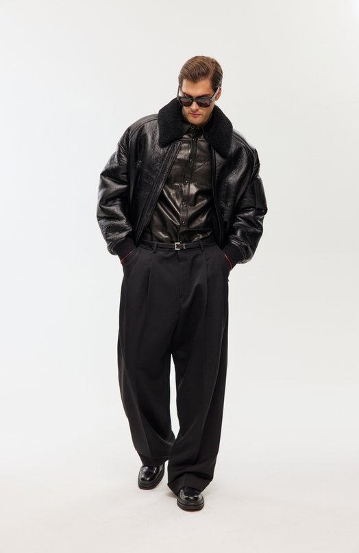 Кожаная куртка-рубашка Ann Demeulemeester B0013403/LT137 Чёрный  B0013403/LT137 Фото 6