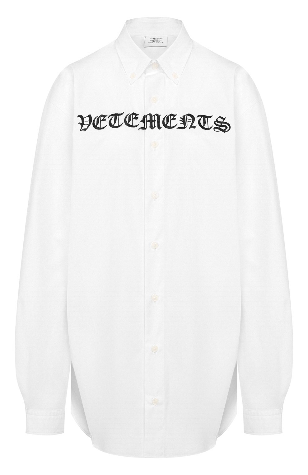 Хлопковая рубашка VETEMENTS белого цвета по цене 71950 руб., арт. SS20SH285 1006/W/WHITE, фото 1 Хлопковая рубашка VETEMENTS, арт. SS20SH285 1006/W/WHITE, фото 1
