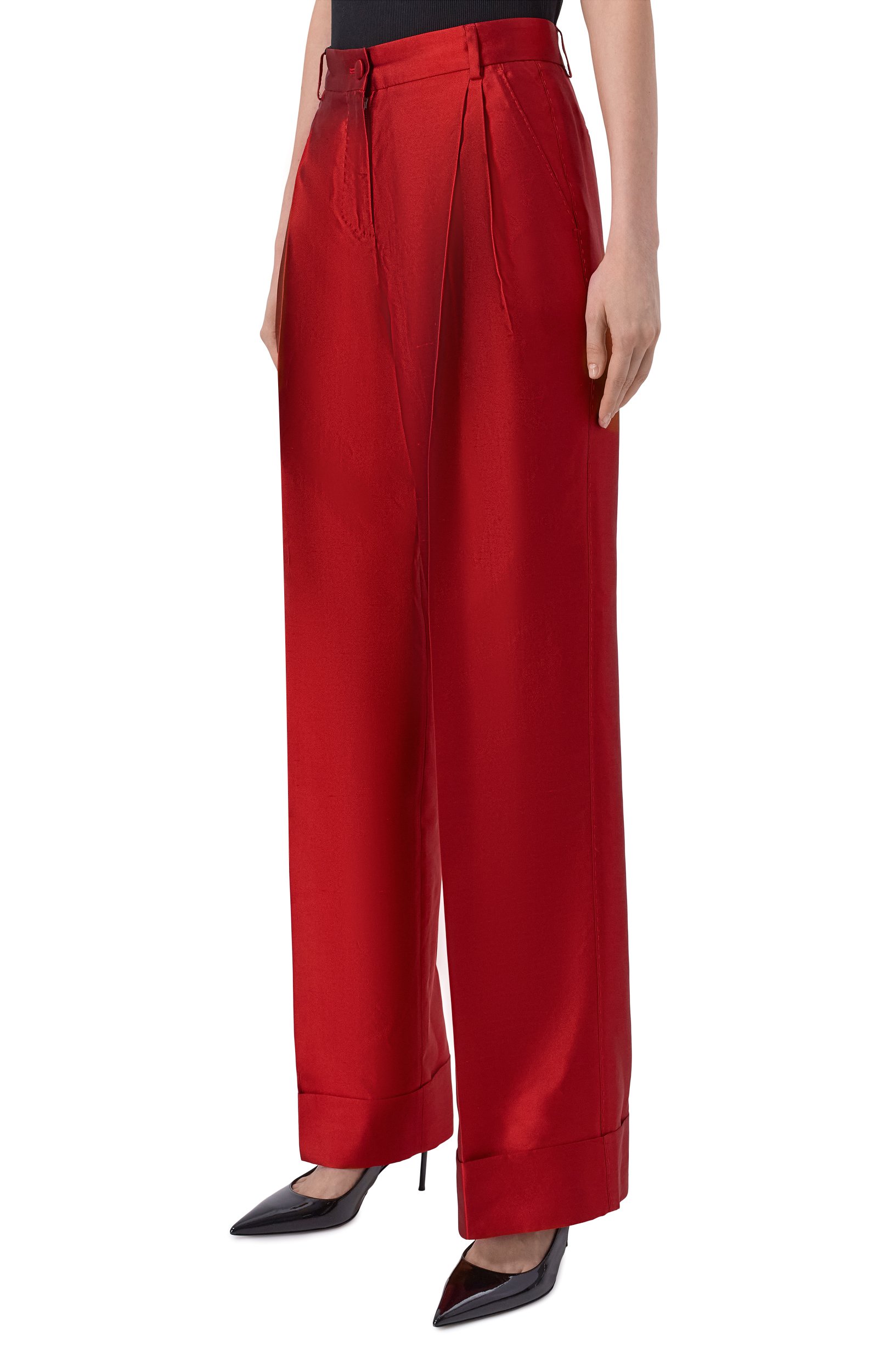 Атласные брюки DOLCE & GABBANA красного цвета по цене 213000 руб., арт. FTDLHT/FU116, фото 3 Атласные брюки DOLCE & GABBANA, арт. FTDLHT/FU116, фото 3
