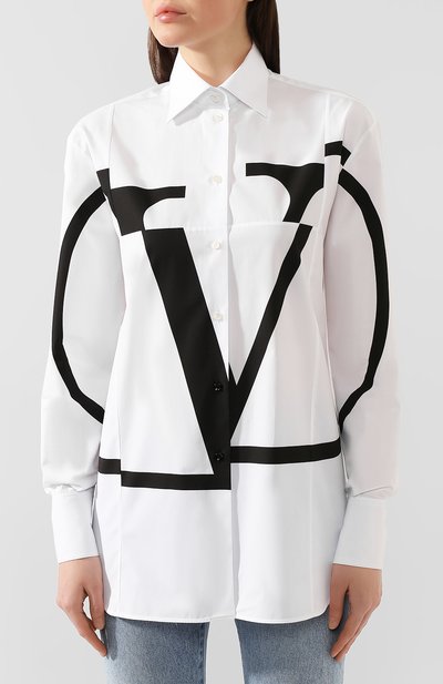Хлопковая рубашка VALENTINO черно-белого цвета по цене 98200 руб., арт. TB3AB13L1M1, фото 3 Хлопковая рубашка VALENTINO, арт. TB3AB13L1M1, фото 3