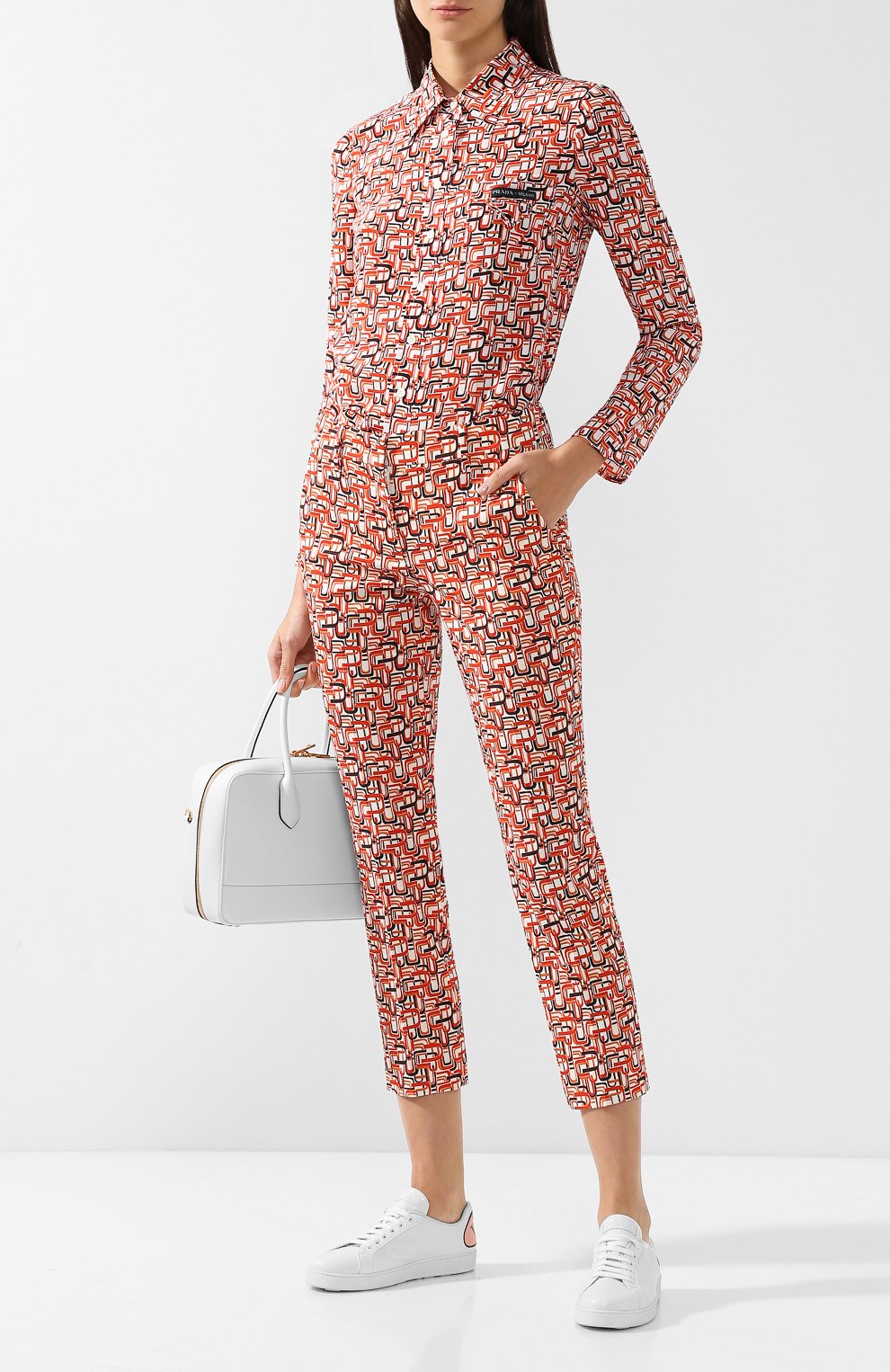 Укороченные хлопковые брюки с принтом PRADA, арт. P2469-1SEW-F0049, фото 2