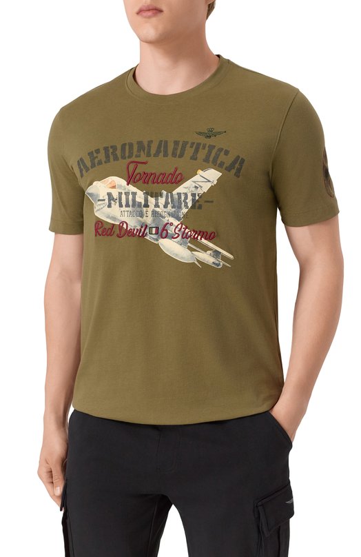 Хлопковая футболка Aeronautica Militare 251TS2406J641 Хаки  251TS2406J641 Фото 3