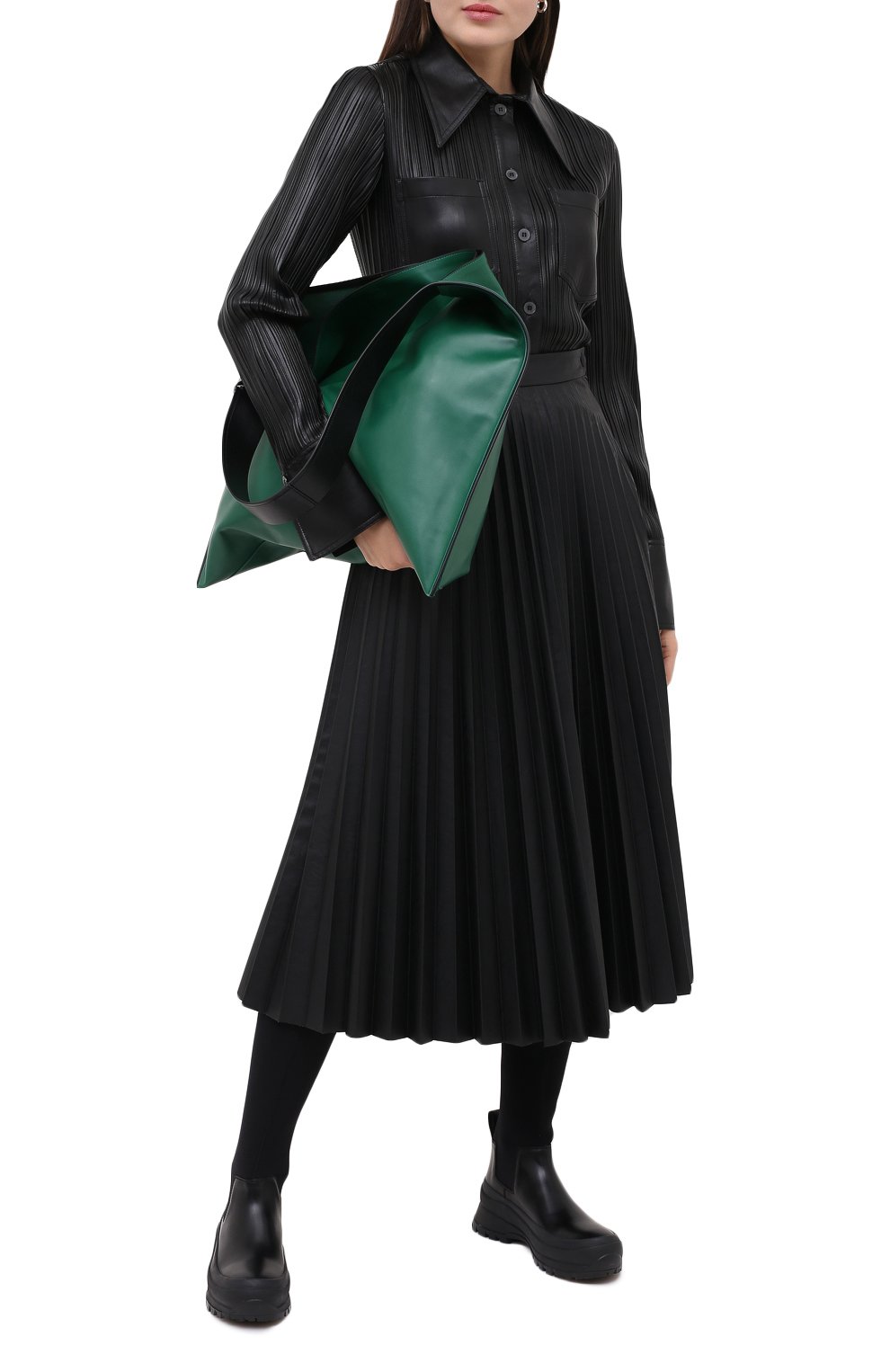 Рубашка NANUSHKA, арт. BLAINE_BLACK PLEAT_VEGAN LEATHER, фото 2