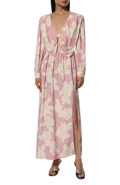 Женское платье из вискозы MIU MIU светло-розового цвета, арт. MF4034-1YD6-F0442 | Фото 3 (Рукава: Длинные; Материал внешний: Вискоза; Стили: Романтичный; Случай: Повседневный; Женское Кросс-КТ: Платье-одежда; Длина Ж (юбки, платья, шорты): Миди; Материал сплава: Проставлено; Драгоценные камни: Проставлено)