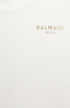 Детская хлопковая футболка BALMAIN кремвого цвета, арт. BT8Q91 | Фото 3 (Рукава: Короткие; Материал сплава: Проставлено; Материал внешний: Хлопок; Драгоценные камни: Проставлено; Ростовка одежда: 10 - 11 лет | 140 - 146см, 12 лет | 152 см, 13 - 15 лет | 158 см, 6 лет | 116 см, 8 лет | 128 см)