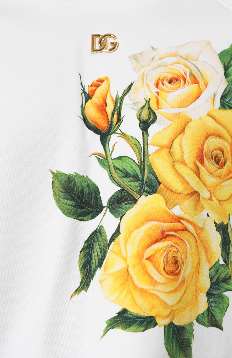 Женский хлопковый свитшот DOLCE & GABBANA белого цвета, арт. F9N61T/GDCDG | Фото 5 (Драгоценные камни: Проставлено; Материал сплава: Проставлено; Рукава: Длинные; Длина (для топов): Укороченные; Материал внешний: Хлопок; Стили: Романтичный; Женское Кросс-КТ: Свитшот-одежда)
