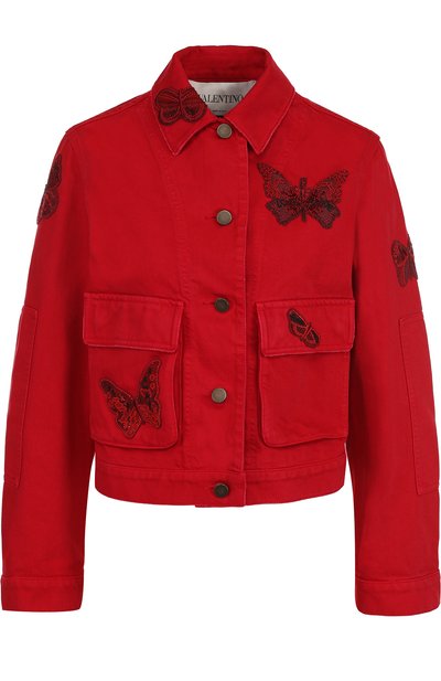 Женская укороченная джинсовая куртка с отделкой в виде бабочек VALENTINO, арт. PB3DC00R/4SK