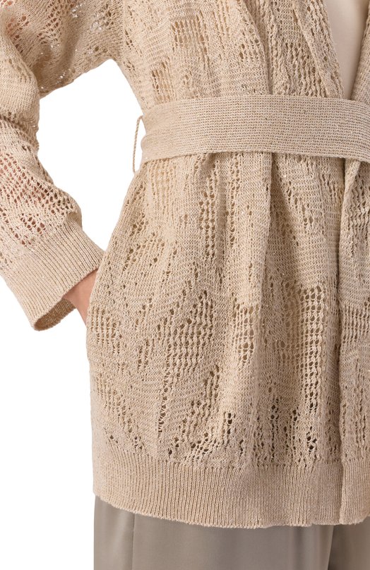 Кардиган изо льна и хлопка Brunello Cucinelli MDT771006 Бежевый  MDT771006 Фото 5