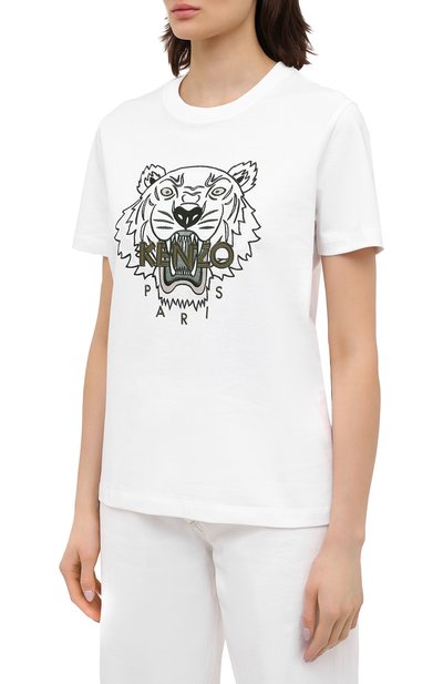 Хлопковая футболка KENZO белого цвета по цене 13350 руб., арт. FB52TS9124YE, фото 3 Хлопковая футболка KENZO, арт. FB52TS9124YE, фото 3