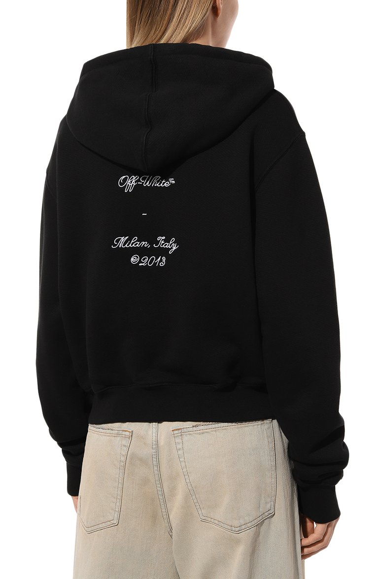 Женский хлопковое худи OFF-WHITE черного цвета, арт. 0WBB016S24FLE001 | Фото 4 (Длина (для топов): Стандартные; Рукава: Длинные; Материал внешний: Хлопок; Стили: Кэжуэл; Женское Кросс-КТ: Худи-одежда)