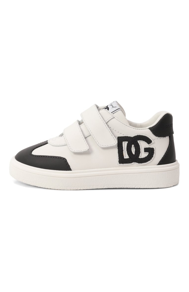Детские кожаные кеды dg original DOLCE & GABBANA черно-белого цвета, арт. DN0205/A1048 | Фото 2 (Материал внутренний: Натуральная кожа; Материал внешний: Натуральная кожа; Нос: Не проставлено; Кросс-КТ: велькро; Мальчики Кросс-КТ: Обувь-низкие; Автоматизация состава: Проставлено)
