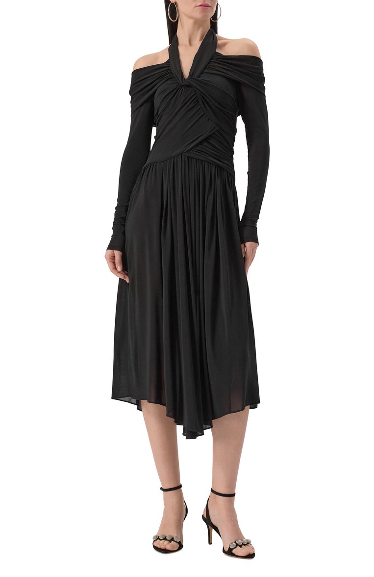 Женское платье из вискозы ISABEL MARANT черного цвета, арт. 25PR00731FA/C1K03I | Фото 3 (Длина Ж (юбки, платья, шорты): Миди; Рукава: Длинные; Материал внешний: Вискоза; Женское Кросс-КТ: Платье-одежда; Случай: Повседневный; Стили: Романтичный; Автоматизация ТО: Проставлено; Автоматизация состава: Проставлено)