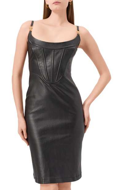Кожаное платье VERSACE черного цвета по цене 499500 руб., арт. 1013624/1A10127, фото 3 Кожаное платье VERSACE, арт. 1013624/1A10127, фото 3