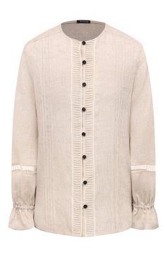 Женская льняная блузка KITON бежевого цвета, арт. D57461H06388 | Фото 1 (Рукава: Длинные; Длина (для топов): Стандартные; Материал внешний: Лен; Стили: Кэжуэл; Принт: Без принта; Женское Кросс-КТ: Блуза-одежда)