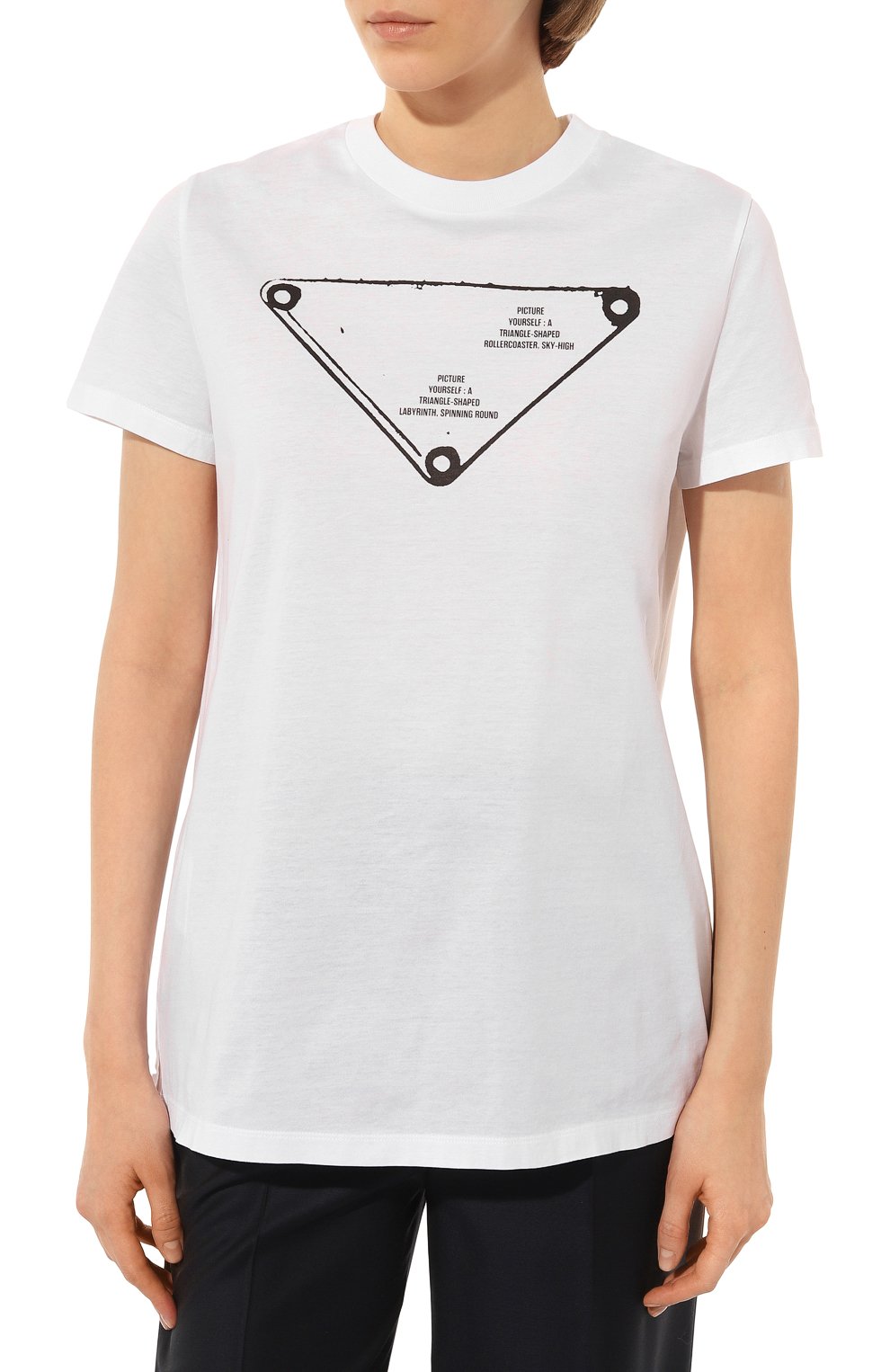 Хлопковая футболка PRADA белого цвета по цене 93000 руб., арт. 3552AM-1YSN-F0009-211, фото 3 Хлопковая футболка PRADA, арт. 3552AM-1YSN-F0009-211, фото 3