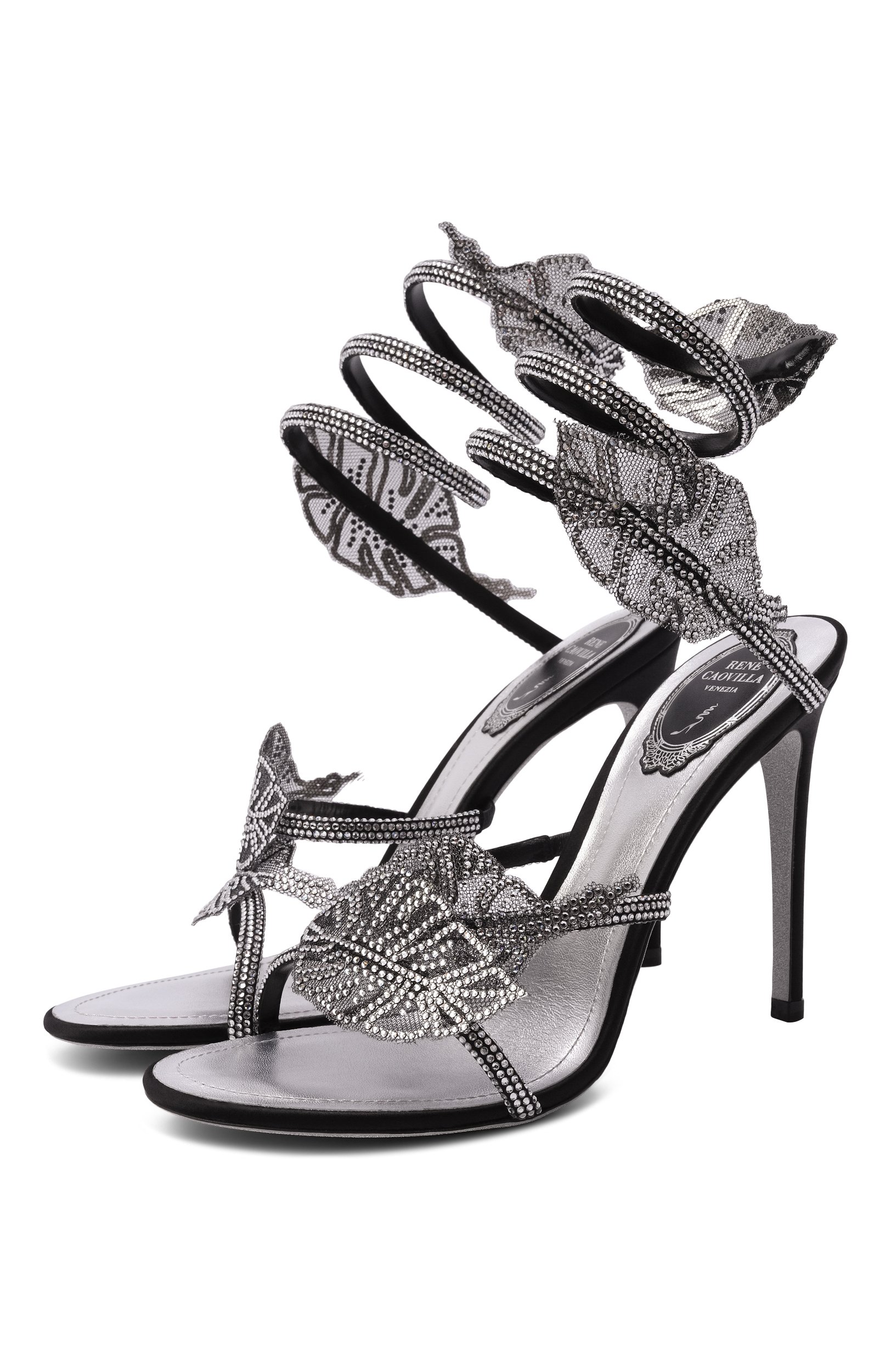 Текстильные босоножки jeweled leaf 105 RENE CAOVILLA черного цвета по цене 212500 руб., арт. C12911-105/R001, фото 1 Текстильные босоножки jeweled leaf 105 RENE CAOVILLA, арт. C12911-105/R001, фото 1