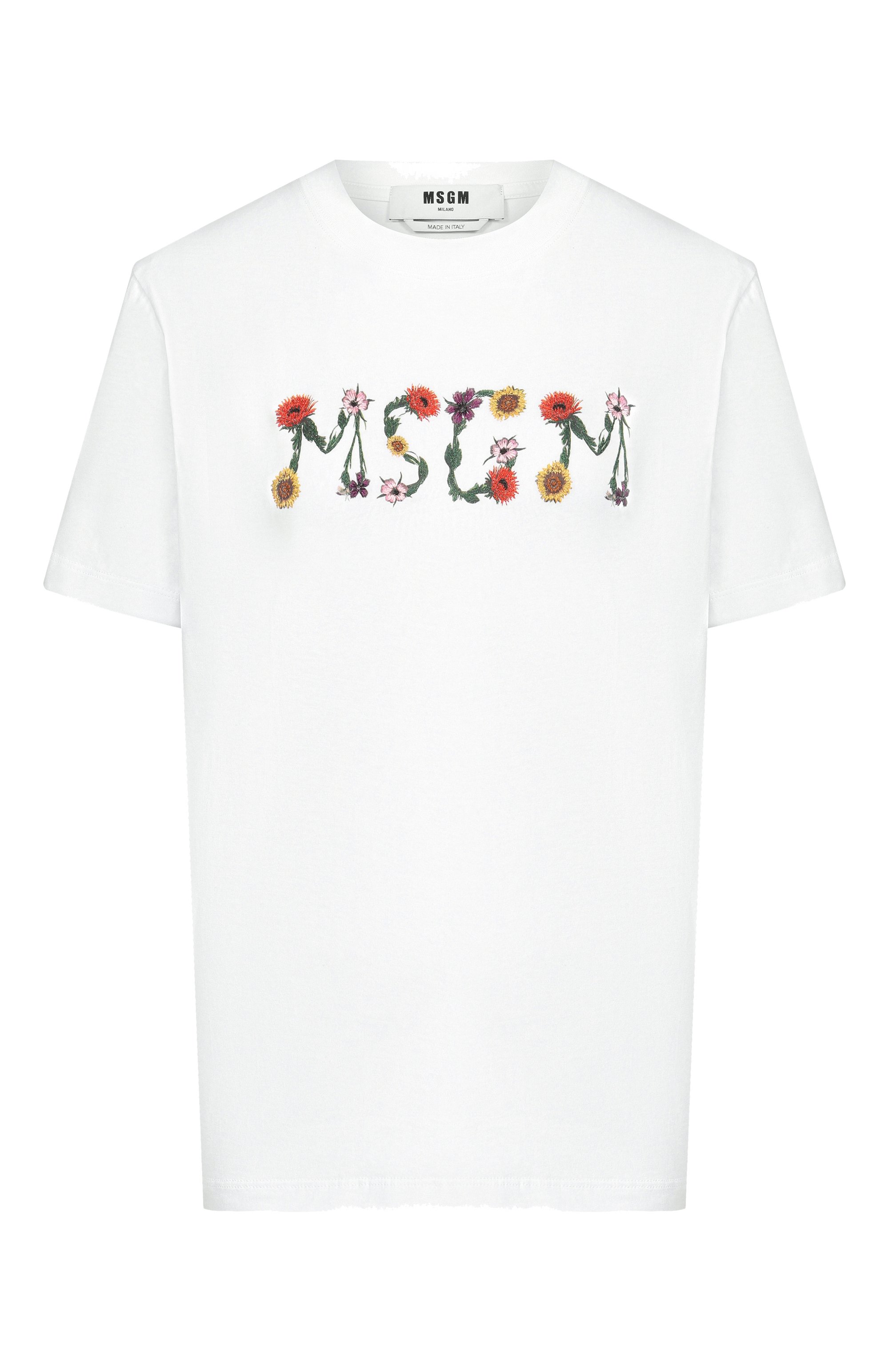 Хлопковая футболка MSGM белого цвета по цене 27900 руб., арт. 4041MDM124N/267002, фото 1 Хлопковая футболка MSGM, арт. 4041MDM124N/267002, фото 1