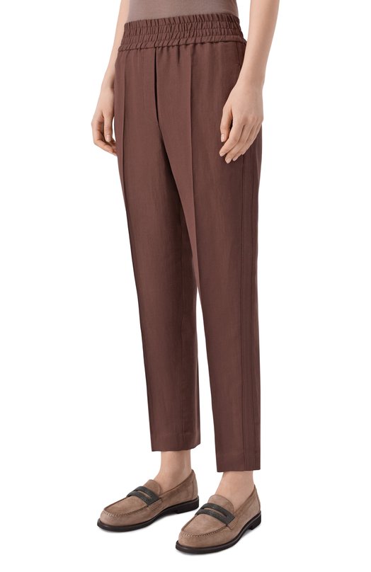 Брюки из вискозы и льна Brunello Cucinelli MH126P7197 Коричневый  MH126P7197 Фото 3