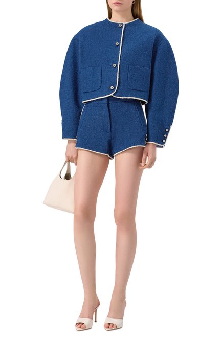 Женские хлопковые шорты MSGM синего цвета, арт. 3841MDB07/257112 | Фото 2 (Материал внешний: Хлопок; Драгоценные камни: Проставлено; Длина Ж (юбки, платья, шорты): Мини; Материал сплава: Проставлено)