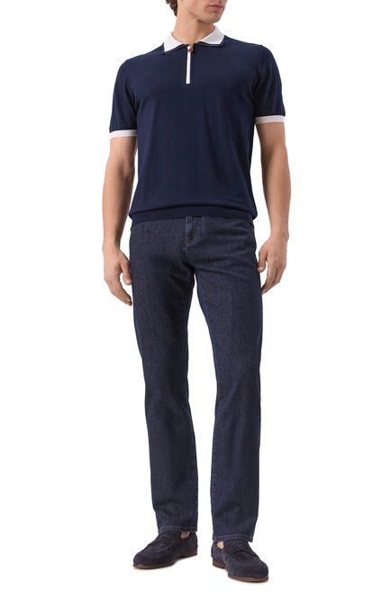 Мужское хлопковое поло KITON темно-синего цвета, арт. UMK0571V111A | Фото 2 (Рукава: Короткие; Материал сплава: Проставлено; Длина (для топов): Стандартн�ые; Материал внешний: Хлопок; Драгоценные камни: Проставлено)