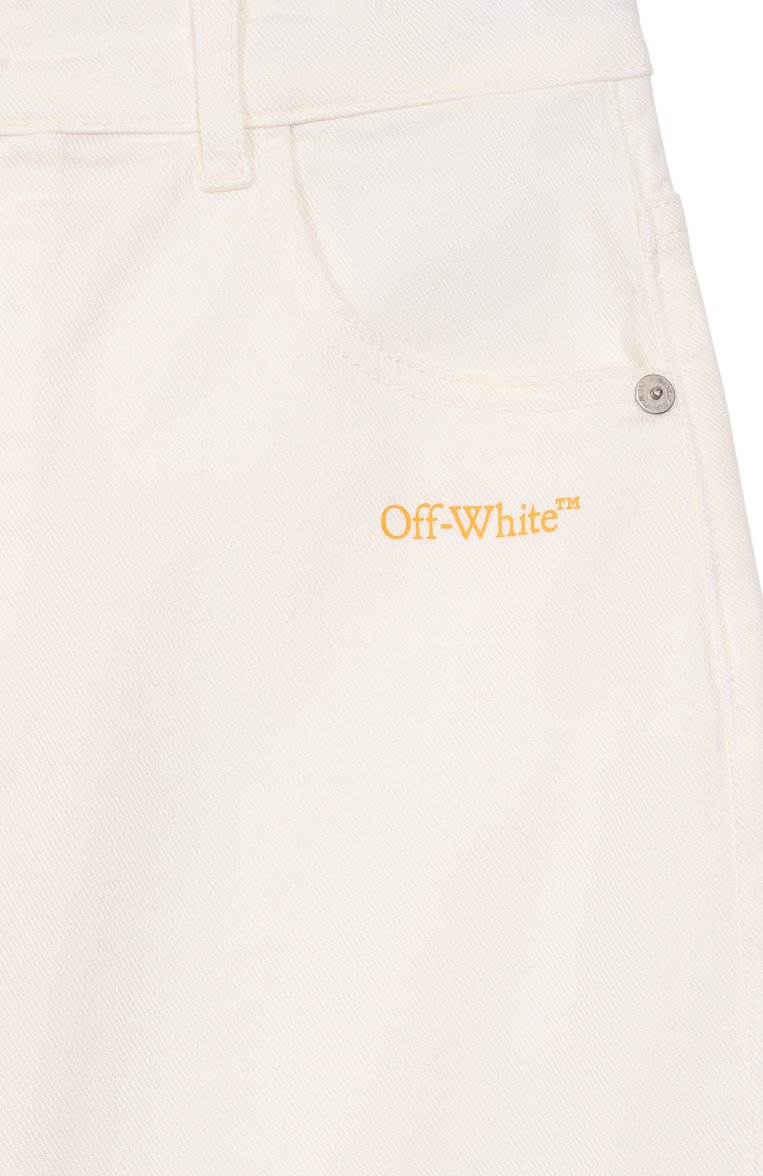 Детская джинсовая юбка OFF-WHITE молочного цвета, арт. 0GYD001S25DEN001/12+ | Фото 3 (Материал внешний: Хлопок, Деним; Нос: Не проставлено; Автоматизация состава: Проставлено; Кросс-КТ: Деним; Ростовка одежда: 13 - 15 лет | 158 см)