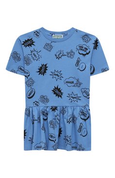 Детское хлопковое платье KENZO синего цвета, арт. K60217/3-5 | Фото 1 (Рукава: Короткие; Драгоценные камни: Проставлено; Материал внешний: Хлопок; Материал сплава: Проставлено; Девочки Кросс-КТ: Платье-одежда; Случай: Повседневный)