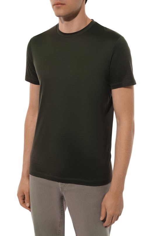Футболка из шелка и хлопка Giorgio Armani 3KSM77/SJZHZ Хаки  3KSM77/SJZHZ Фото 3