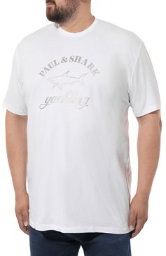 Мужская хлопковая футболка PAUL&SHARK белого цвета, арт. 11311628/3XL-6XL | Фото 3 (Рукава: Короткие; Принт: С принтом; Длина (для топов): Удлиненные; Материал сплава: Проставлено; Материал внешний: Хлопок; Драгоценные камни: Проставлено; Стили: Кэжуэл)