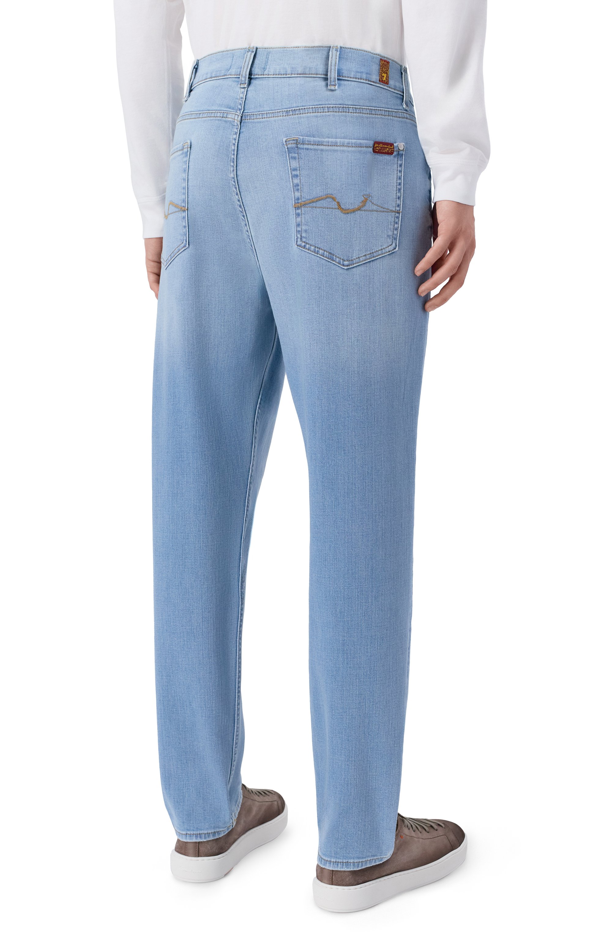 Джинсы slimmy tapered 7 FOR ALL MANKIND голубого цвета по цене 29150 руб., арт. 7TB00C12-1VW, фото 4 Джинсы slimmy tapered 7 FOR ALL MANKIND, арт. 7TB00C12-1VW, фото 4