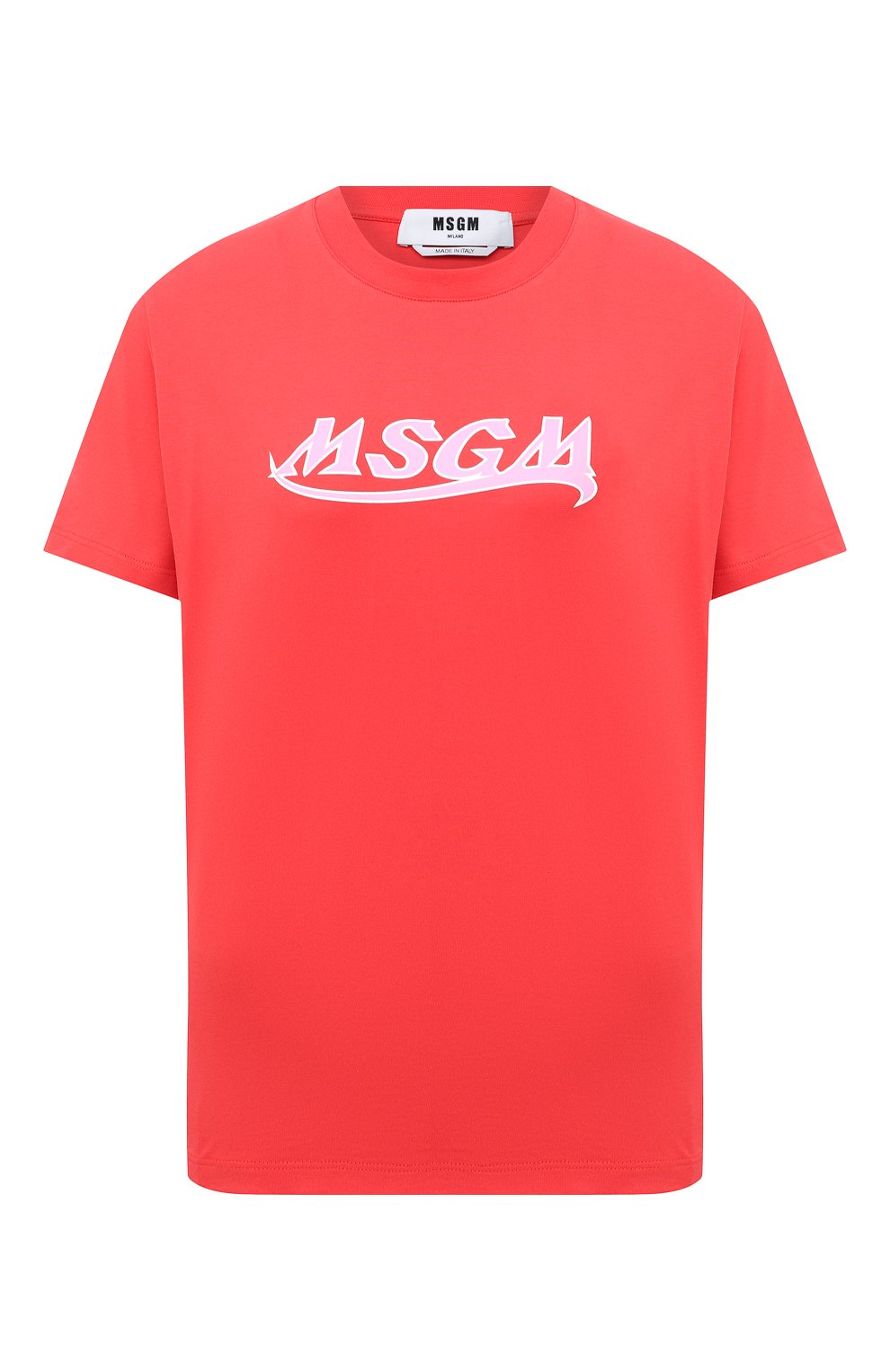 Хлопковая футболка MSGM красного цвета по цене 11750 руб., арт. 3041MDM173 217298, фото 1 Хлопковая футболка MSGM, арт. 3041MDM173 217298, фото 1