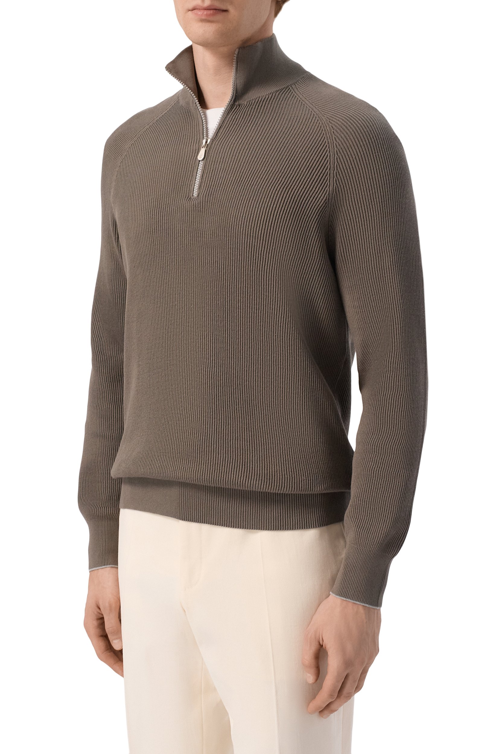 Хлопковый джемпер BRUNELLO CUCINELLI хаки цвета по цене 115000 руб., арт. M29400104, фото 3 Хлопковый джемпер BRUNELLO CUCINELLI, арт. M29400104, фото 3