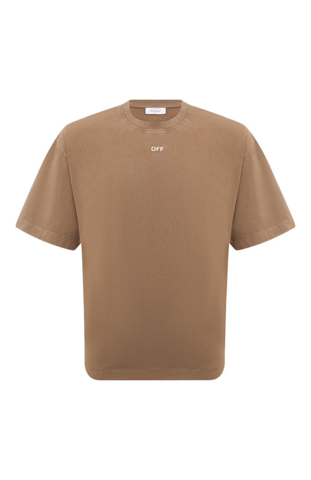 Хлопковая футболка OFF-WHITE светло-коричневого цвета по цене 42150 руб., арт. 0MAA120S24JER014, фото 1 Хлопковая футболка OFF-WHITE, арт. 0MAA120S24JER014, фото 1