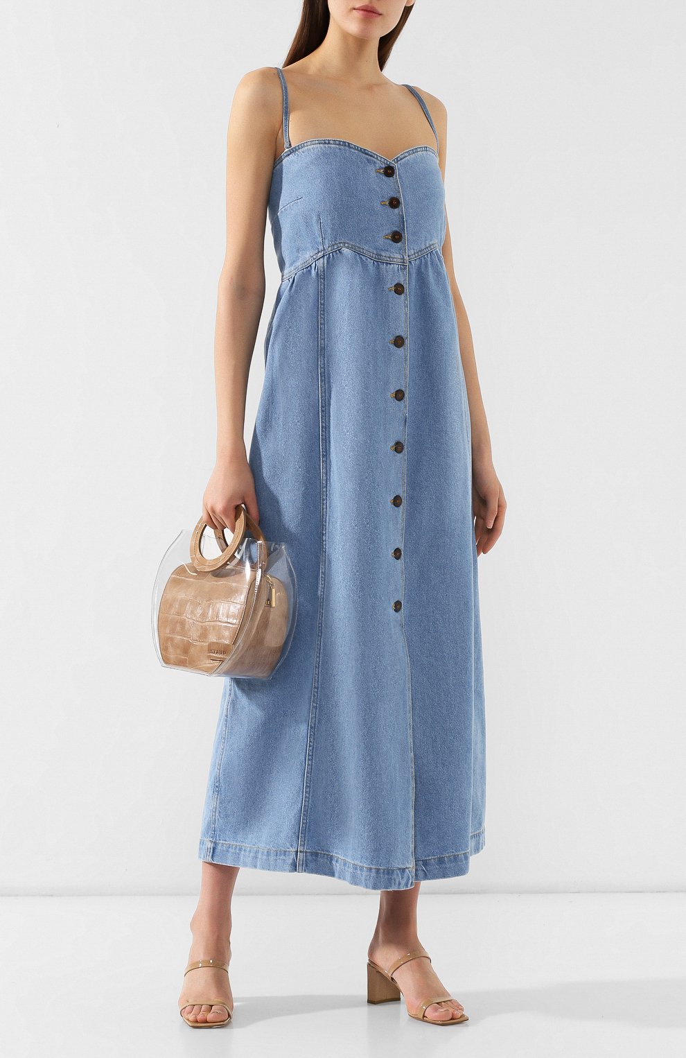 Джинсовое платье NANUSHKA голубого цвета по цене 42550 руб., арт. KAIA_80`S WASH_DENIM, фото 2 Джинсовое платье NANUSHKA, арт. KAIA_80`S WASH_DENIM, фото 2
