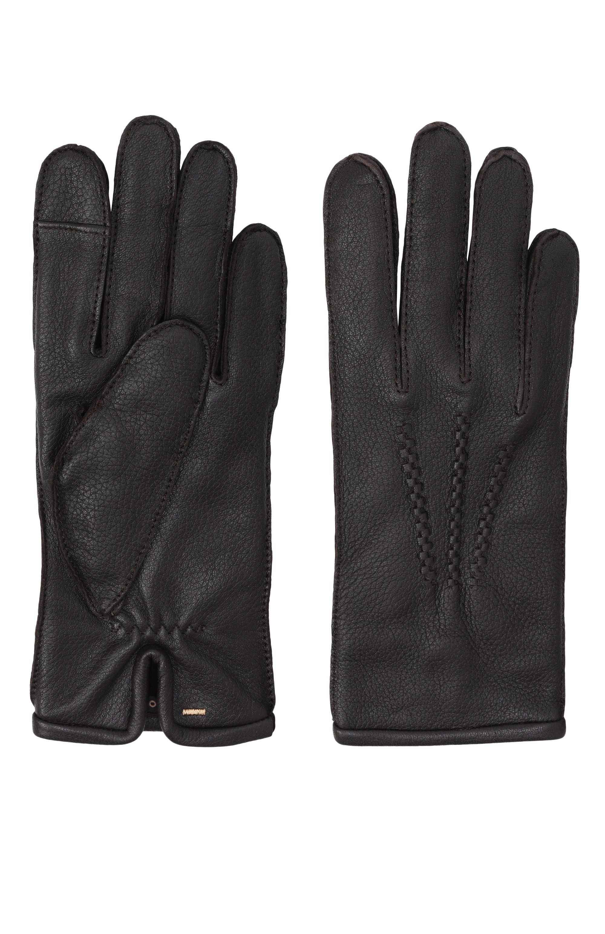 Кожаные перчатки BOSS темно-коричневого цвета по цене 19950 руб., арт. 50496769, фото 2 Кожаные перчатки BOSS, арт. 50496769, фото 2