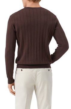 Мужской хлопковый джемпер CORNELIANI коричневого цвета, арт. 25M513-2525153 | Фото 4 (Материал сплава: Проставлено; Рукава: Длинные; Драгоценные камни: Проставлено; Длина (для топов): Стандартные; Мужское Кросс-КТ: Джемперы; Принт: Без принта; Стили: Кэжуэл; Вырез: Круглый; Материал внешний: Хлопок)