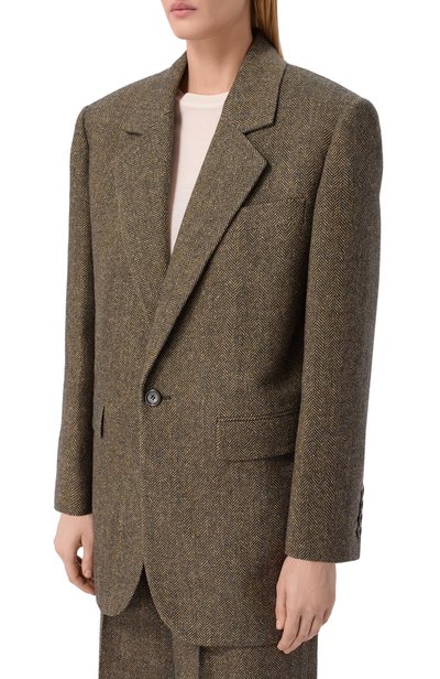 Жакет из шерсти и шелка SAINT LAURENT коричневого цвета по цене 475500 руб., арт. 866250/Y3L22, фото 3 Жакет из шерсти и шелка SAINT LAURENT, арт. 866250/Y3L22, фото 3