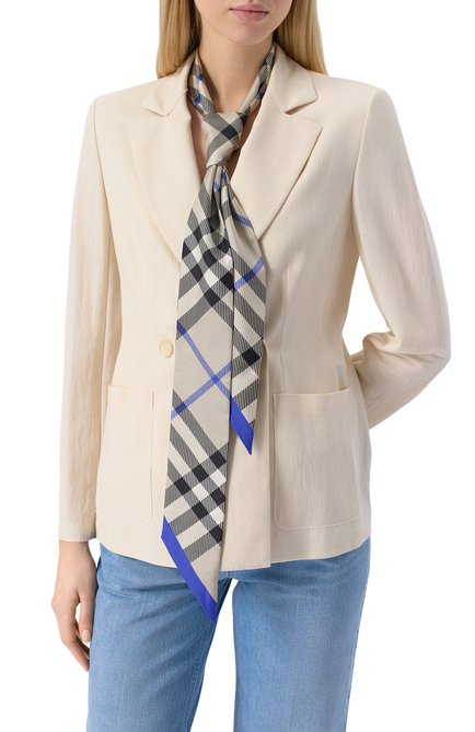 Женский шелковый шарф-твилли BURBERRY бежевого цвета, арт. 8088138 | Фото 2 (Нос: Не проставлено; Материал сплава: Проставлено; Материал: Шелк, Текстиль)