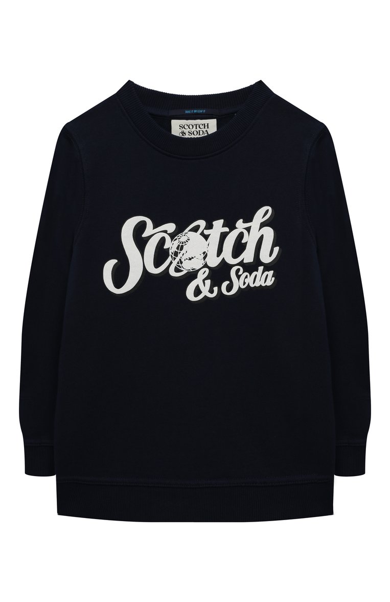 Детский хлопковый свитшот SCOTCH AND SODA темно-синего цвета, арт. 167563-22-FWBM-D40 | Фото 1 (Материал внешний: Хлопок; Мальчики Кросс-КТ: Свитшот-одежда; Рукава: Длинные; Региональные ограничения белый список (Axapta Mercury): Не проставлено)