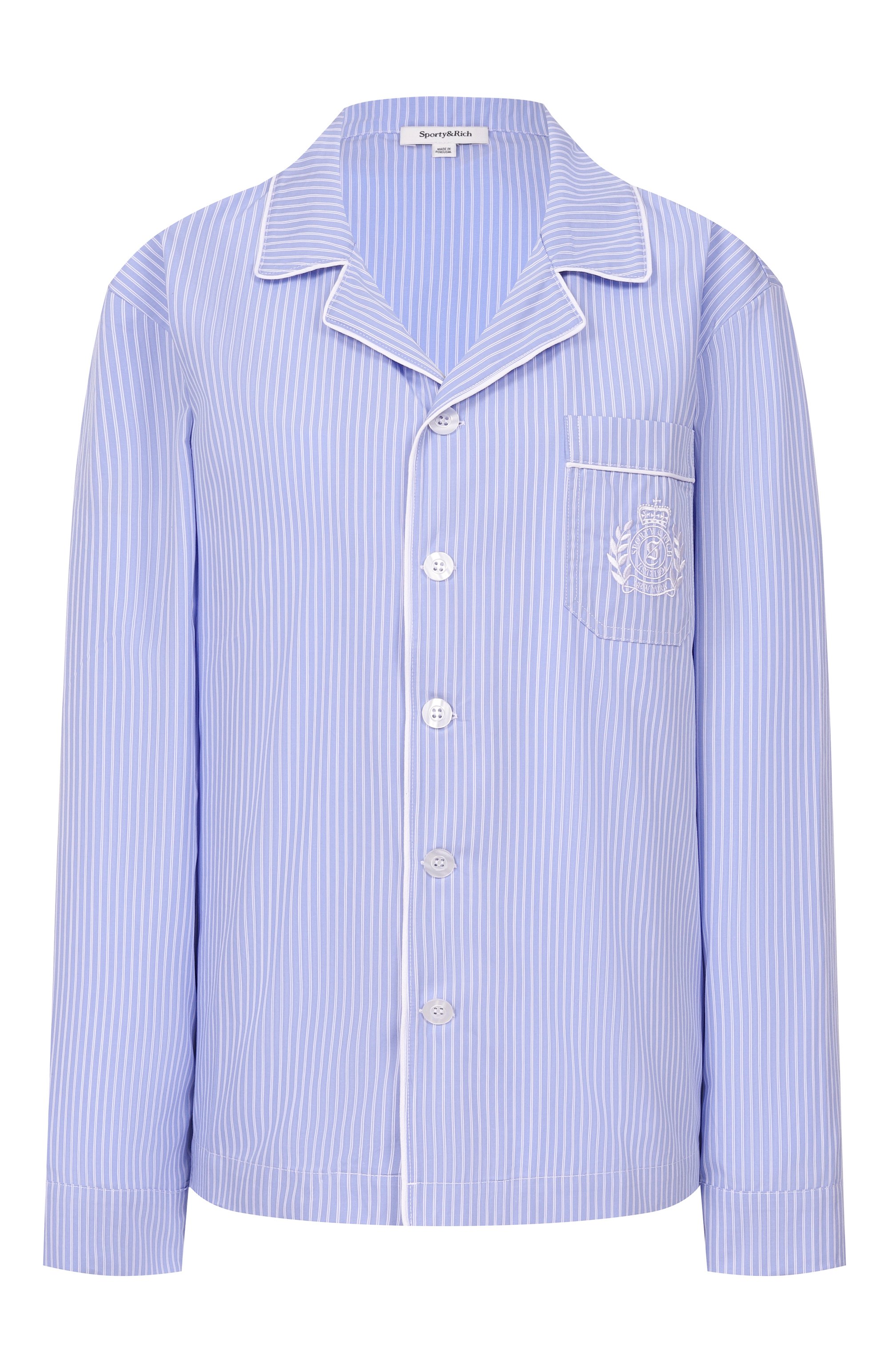 Хлопковая сорочка SPORTY AND RICH голубого цвета по цене 31450 руб., арт. SI02176243ST02/M, фото 1 Хлопковая сорочка SPORTY AND RICH, арт. SI02176243ST02/M, фото 1