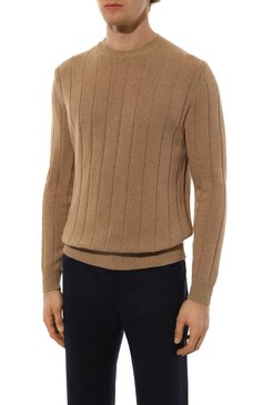 Мужской джемпер из шерсти и кашемира SLOWEAR темно-бежевого цвета, арт. 810104 ZN237 | Фото 3 (Рукава: Длинные; Материал сплава: Проставлено; Драгоценные камни: Проставлено; Материал внешний: Кашемир, Шерсть; Длина (для топов): Стандартные; Стили: Кэжуэл; Принт: Без принта; Вырез: Круглый; Мужское Кросс-КТ: Джемперы)