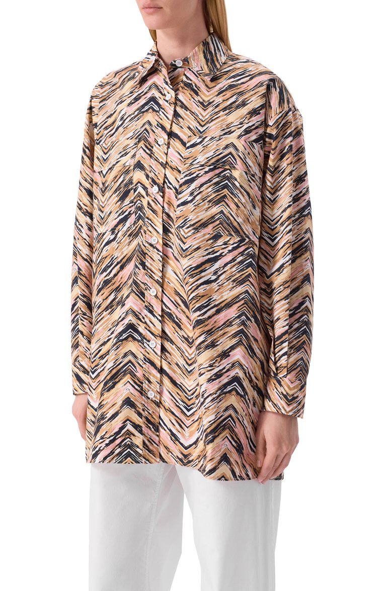 Женская хлопковая рубашка MISSONI разноцветного цвета, арт. DS25SJ0I/BW00VY | Фото 3 (Рукава: Длинные; Длина (для топов): Удлиненные; Материал внешний: Хлопок; Принт: С принтом; Женское Кросс-КТ: Рубашка-одежда; Стили: Кэжуэл)