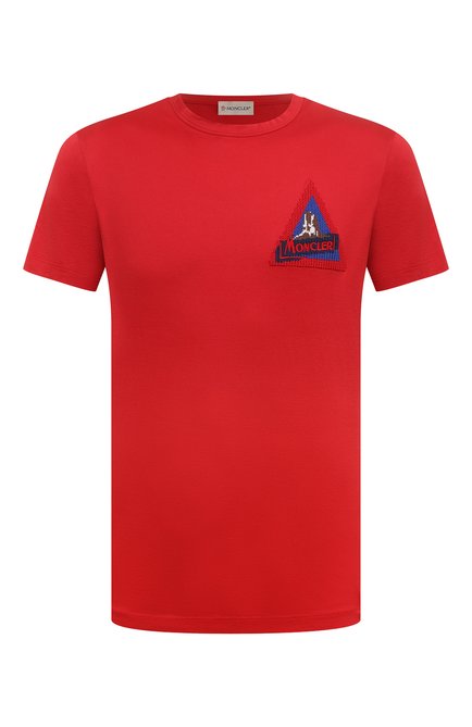 Мужская хлопковая футболка MONCLER красного цвета, арт. 8C743-8390Y | Фото 1 (Материал внешний: Хлопок; Материал сплава: Проставлено; Рукава: Короткие; Длина (для топов): Стандартные; Драгоценные камни: Проставлено)
